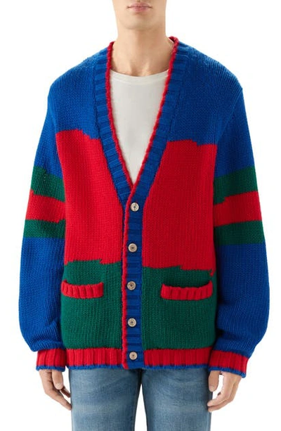 Shop Gucci Oversize Colorblock Wool Cardigan In Red
