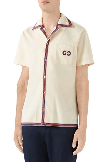 Shop Gucci Gg Embroidery Bowling Shirt In Ivory
