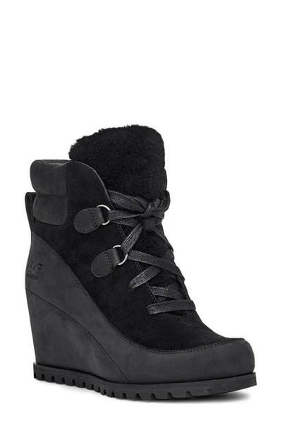 Shop Ugg Valory Waterproof Insulated Wedge Boot In Black Suede