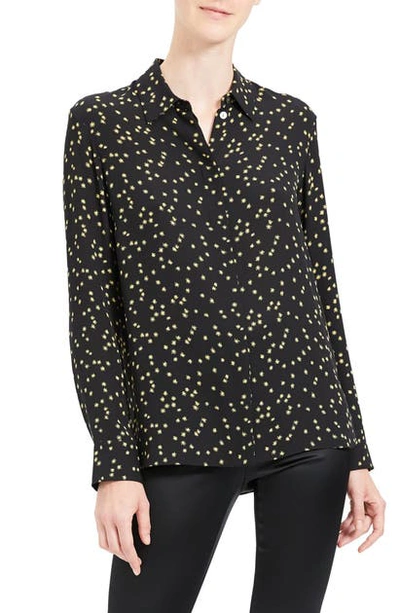 Shop Theory Classic Silk Button-up Top In Black Multi