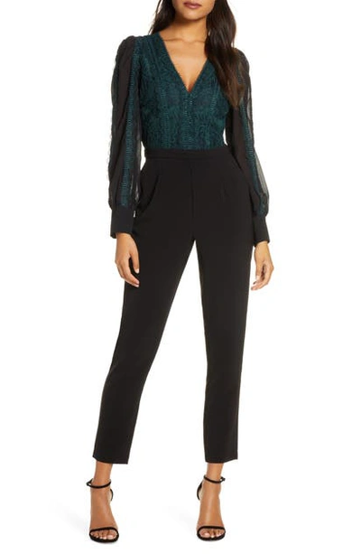 Shop Adelyn Rae Cori Long Sleeve Lace Jumpsuit In Emerald-black