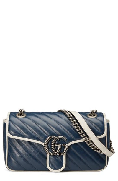 Shop Gucci Small Gg 2.0 Quilted Leather Shoulder Bag In Blue Agata/ Mystic White