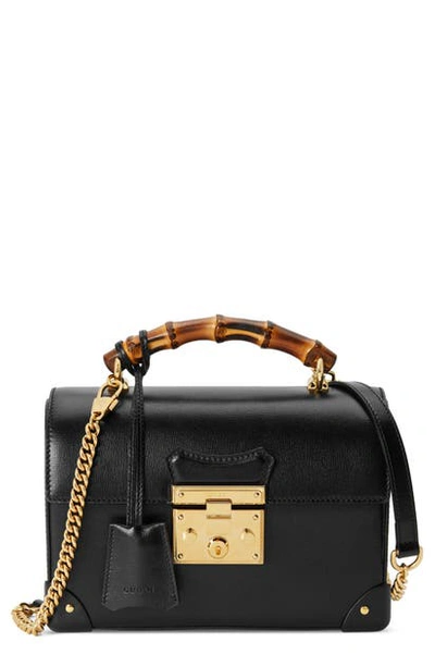 Shop Gucci Padlock Bamboo Handle Leather Shoulder Bag In Black