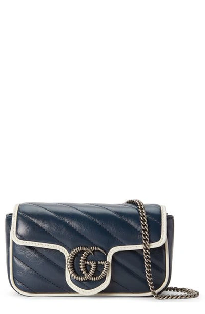 Shop Gucci Super Mini Quilted Leather Shoulder Bag In Blue Agata/ Mystic White