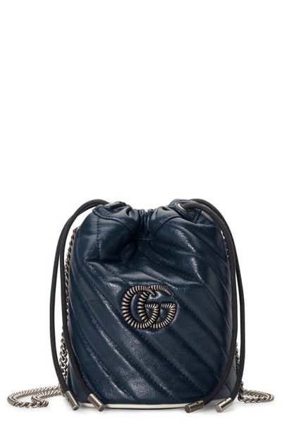 Shop Gucci Mini Quilted Leather Bucket Bag In Blu Agata/ Mystic White