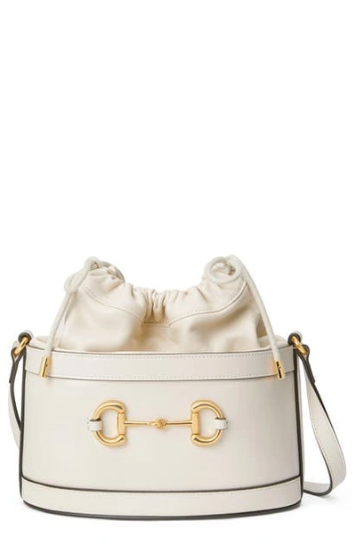 Shop Gucci Small 1955 Horsebit Leather Bucket Bag In Mystic White