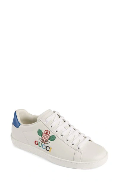 Shop Gucci New Ace Embroidered Tennis Sneaker In White