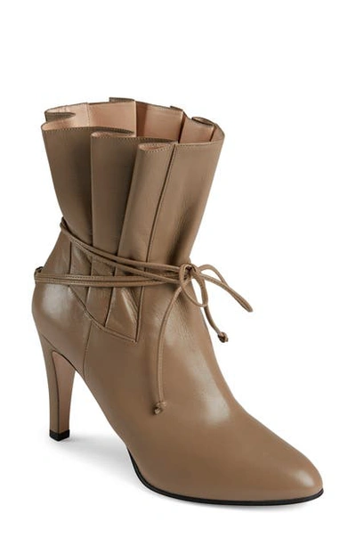 Shop Gucci Indya Pleated Bow Tie Bootie In Mud