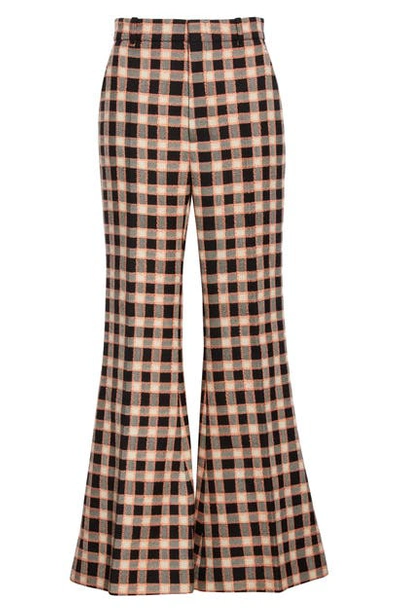 Shop Gucci Plaid Wool Flare Trousers In Black/ Pink/ Mc