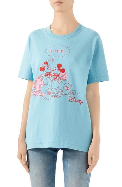 Shop Gucci X Disney Print Cotton Tee In Azure/ Multicolor