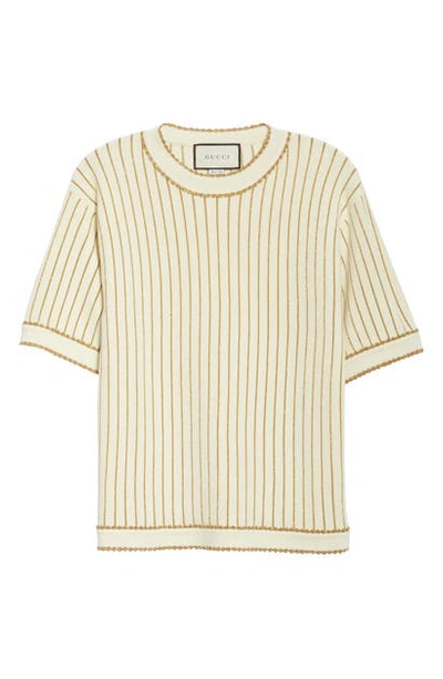 Shop Gucci Metallic Stripe Wool Blend Sweater In Ivory/ Gold