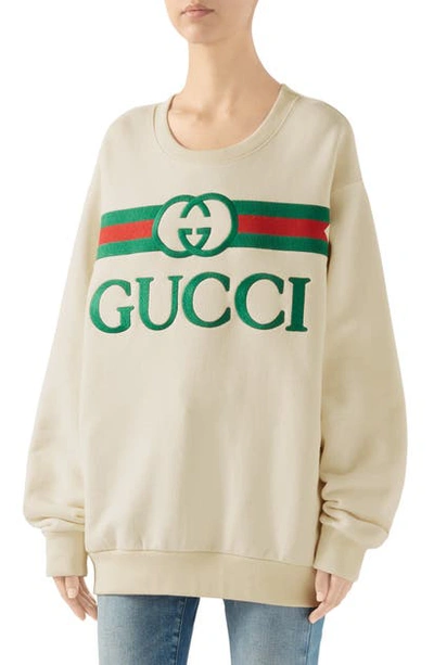 Shop Gucci Embroidered Logo Sweatshirt In Natural/ Multicolor