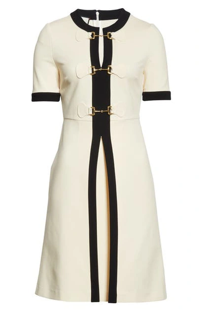 Shop Gucci Horsebit Toggle Stretch Jersey A-line Dress In Almond Flower/ Black