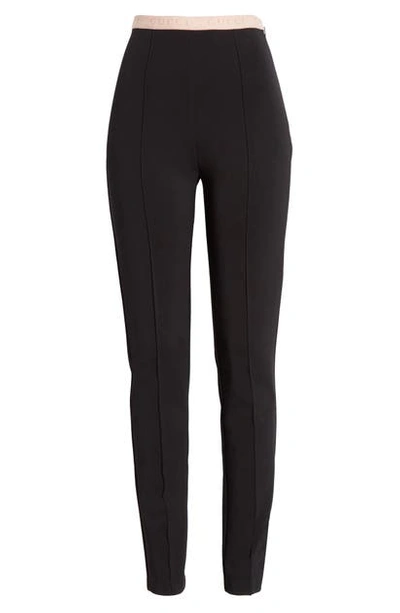 Shop Gucci Logo Waist Stretch Jersey Leggings In Black/ Pink