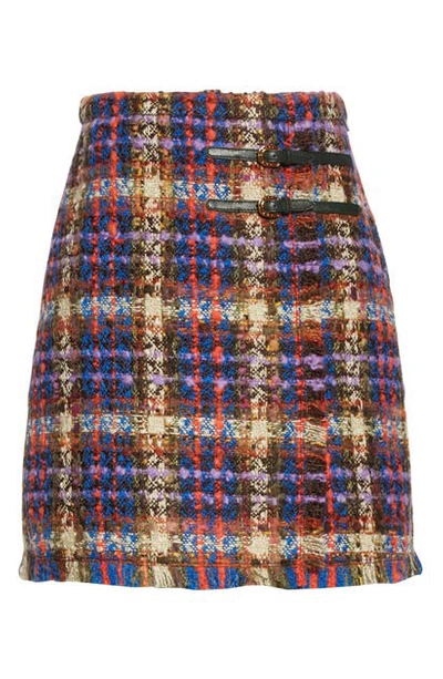 Shop Gucci Belted Wool Blend Tweed Miniskirt In Blue/ Red/ Mc