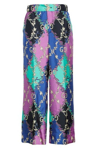 Shop Gucci Rhombus Print Silk Pajama Trousers In Violet/ Black Printed