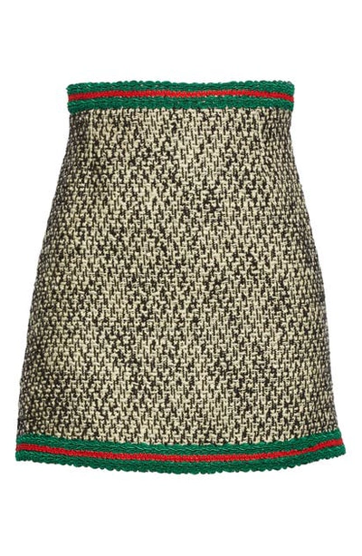 Shop Gucci Web Trim Wool Blend Tweed Miniskirt In Ivory/ Mix
