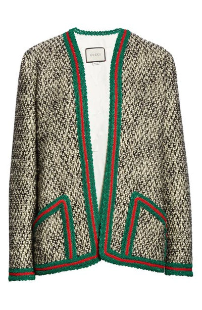 Shop Gucci Braid Trim Wool Blend Tweed Jacket In Ivory/ Mix