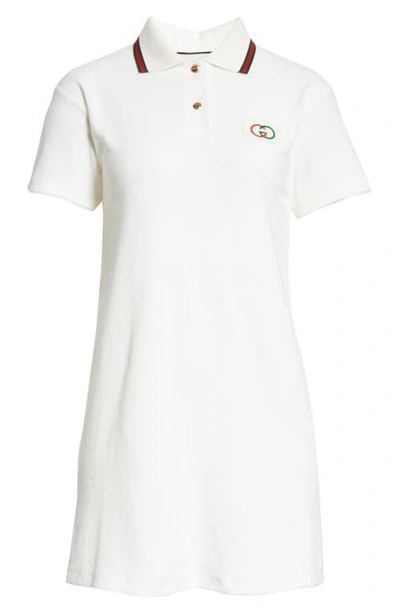 Shop Gucci Logo Patch Tennis Polo Dress In Ivory / Multicolor