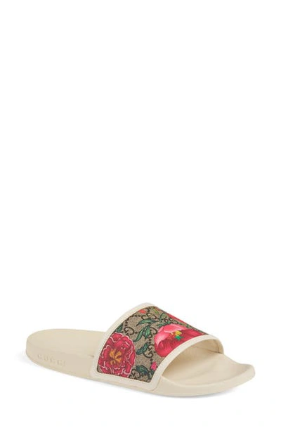 Gucci Floral Gg Supreme Slide Sandal In Beige | ModeSens