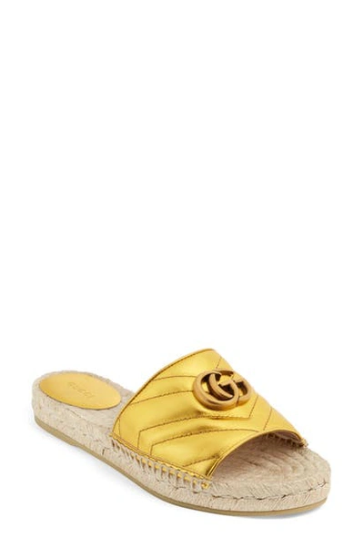 Shop Gucci Pilar Espadrille Slide Sandal In Gold