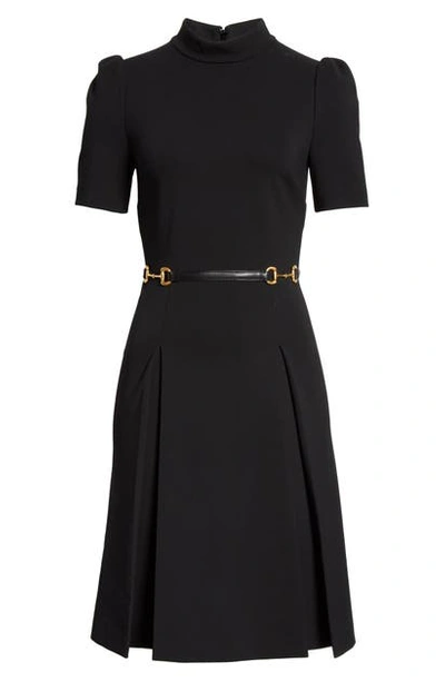 Shop Gucci Horsebit Detail Pleated Jersey Dress In Black