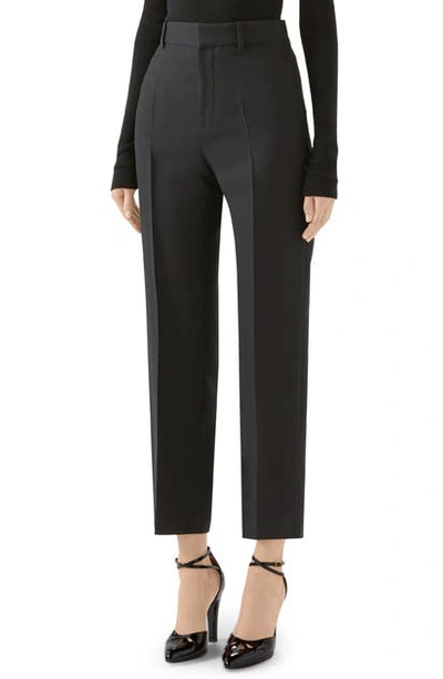 Shop Gucci Diagonal Gg Jacquard Wool & Silk Straight Leg Pants In Black
