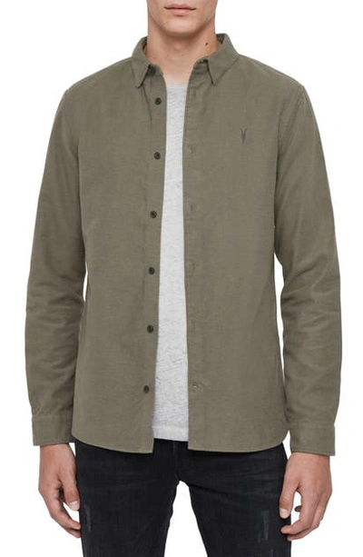 Shop Allsaints Nordheim Slim Fit Long Sleeve Button-up Cotton Sport Shirt In Khaki Green