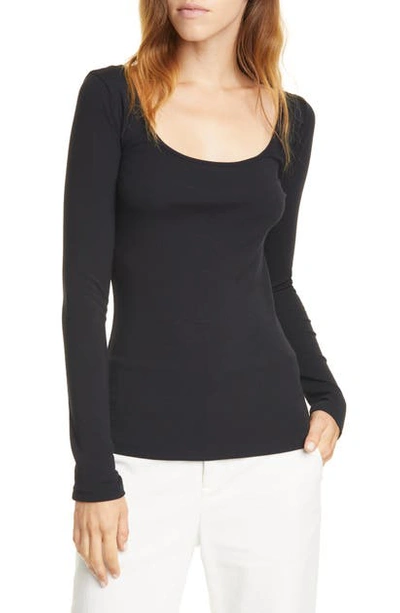 Shop Vince Deep Scoop Neck Tee In Black