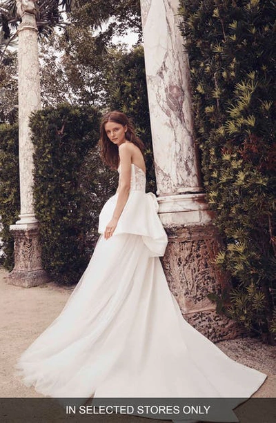 Shop Monique Lhuillier Ceremony Strapless Lace Back Wedding Dress In Silk White