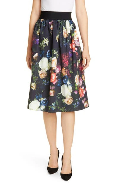 Shop Adam Lippes Elastic Waist Floral Print Poplin Skirt In Multi Floral