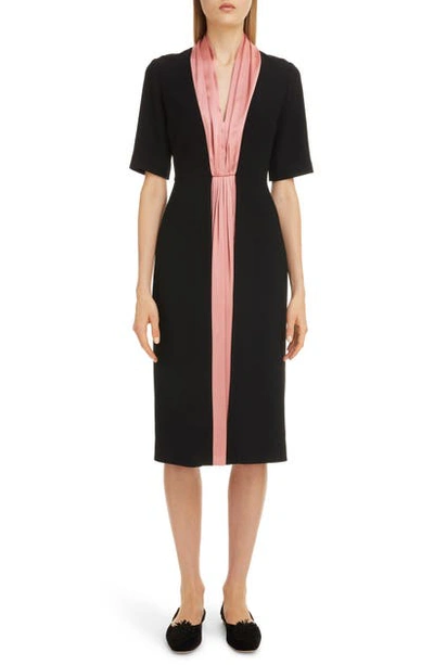 Shop Roksanda Contrast Silk Stripe Midi Dress In Black/ Rose