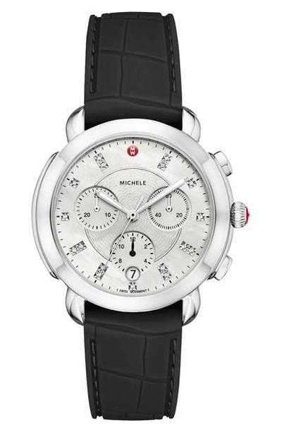 Shop Michele Sidney Chrono Diamond Diamond Dial Watch Case, 38mm In Black/white/silver