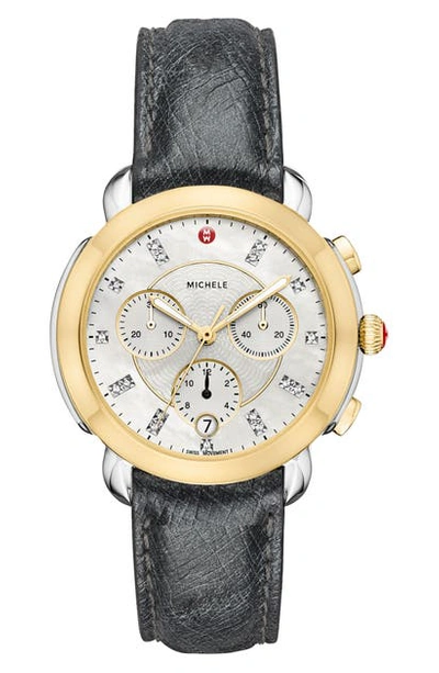 Shop Michele Sidney Chrono Diamond Dial Watch Case, 38mm In Black/white/gold