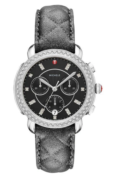 Shop Michele Sidney Chrono Diamond Dial Watch Case, 38mm In Grey/black/silver