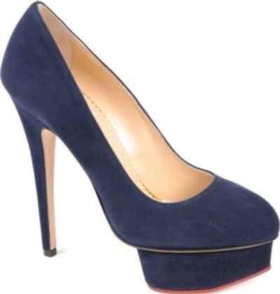 Shop Charlotte Olympia Dolly Tone Suede Platform Courts In Navy