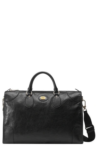 Shop Gucci Medium Interlocking-g Leather Carry-on Duffle Bag In Black/ Black