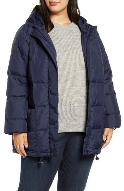 Shop Eileen Fisher Recycled Nylon Hooded Down Coat In Midnight