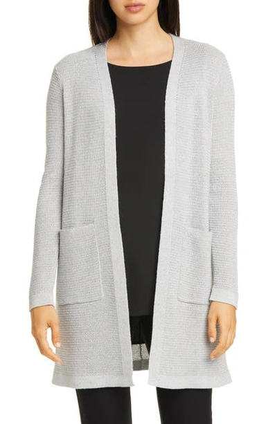 Shop Eileen Fisher Shimmer Merino Wool Blend Straight Long Cardigan In Dark Pearl
