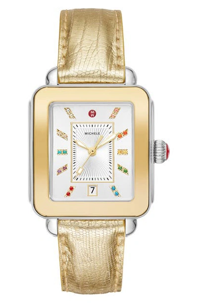 Shop Michele Deco Sport Watch Head & Silicone Strap, 34mm X 36mm In Gold/ White/ Gold