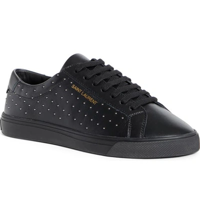 Shop Saint Laurent Andy Studded Sneaker In Black Leather