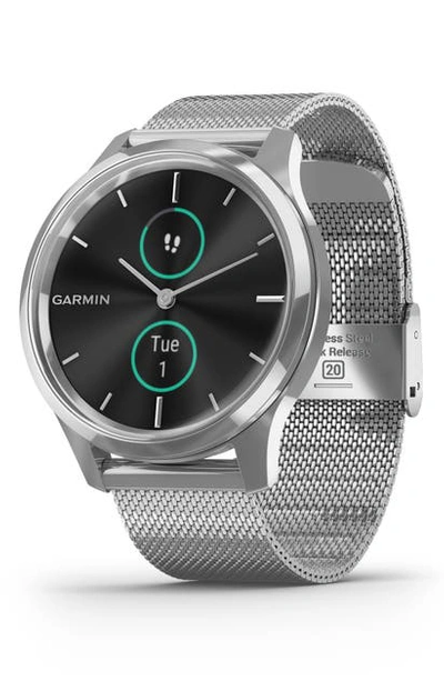 Shop Garmin Vivomove Luxe Mesh Strap Hybrid Smartwatch, 42mm In Silver-black