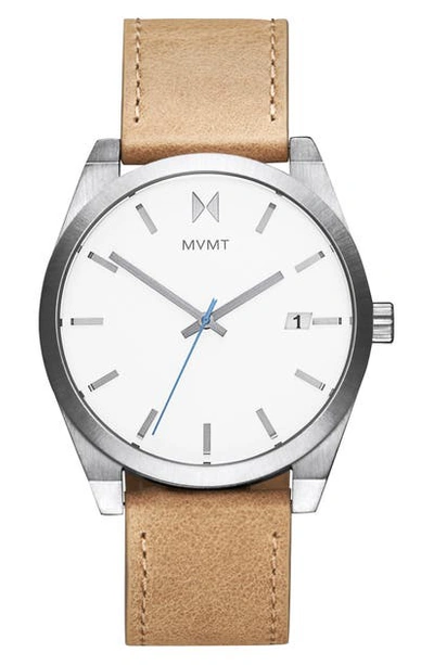 Shop Mvmt Element Leather Strap Watch, 43mm In Brown/ Silver