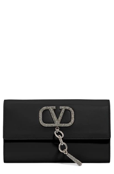 Shop Valentino V-case Leather Clutch In Nero/ Black Diamond