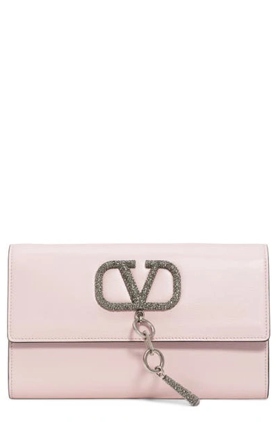 Shop Valentino V-case Leather Clutch In Rose Quartz/ Black Diamond