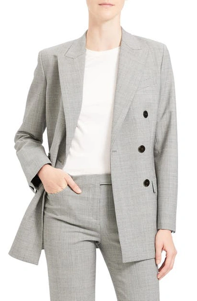 Shop Theory Double Breasted Stretch Wool Suit Jacket In Black Multi