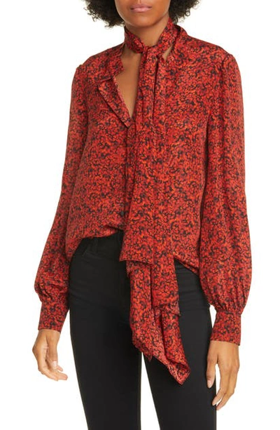 Shop Alice And Olivia Tammy Removable Tie Long Sleeve Blouse In Petite Dream Scarlet