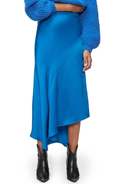 Shop Anine Bing Annie Bing Bailey Asymmetrical Silk Skirt In Vibrant Blue
