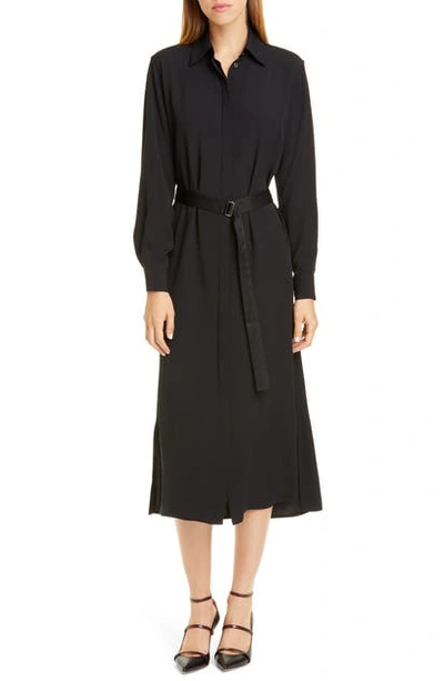 Shop Rosetta Getty Crepe Long Sleeve Midi Shirtdress In Black
