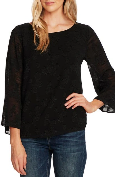 Shop Vince Camuto Floral Jacquard Bell Sleeve Blouse In Rich Black